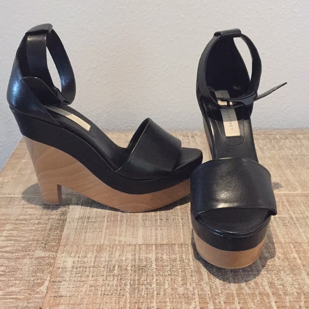 Stella McCartney Faux Leather Ankle-Strap Wedges